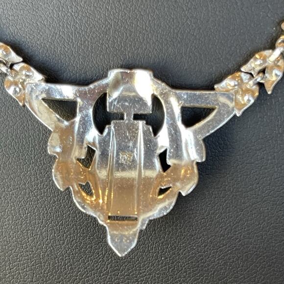 Rare 1930s Signed KTF Trifari ART DECO Rhinestone Necklace 17” Rhodium Plated - Picture 6 of 10